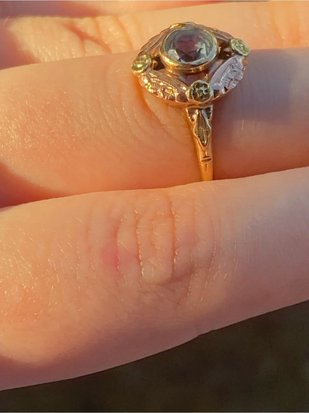 Antique Yellow Gold & Rose Gold Aquamarine Cocktail Ring
